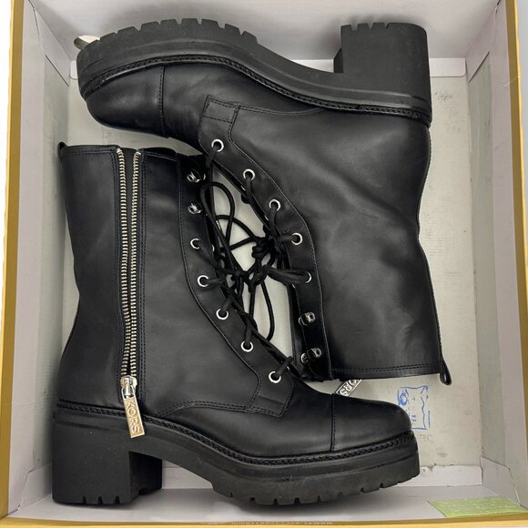 Michael Kors Anaka Black Leather Combat Platform Boots with Chrome MK - Picture 2 of 12